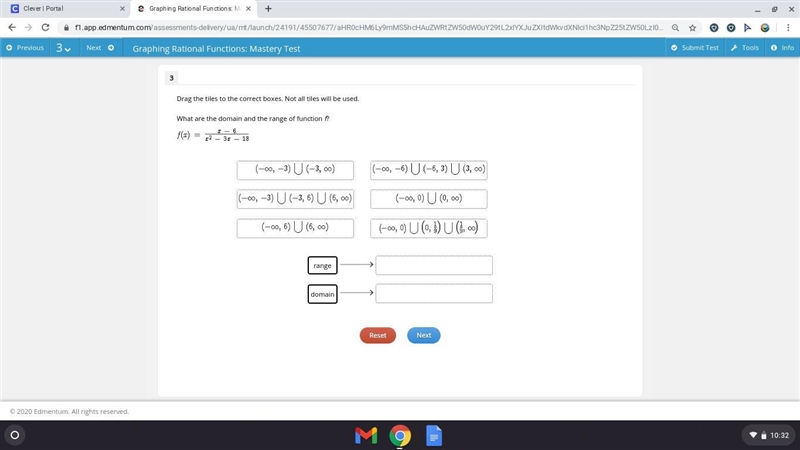 Drag the tiles to the correct boxes. Not all tiles will be used. What are the domain-example-1