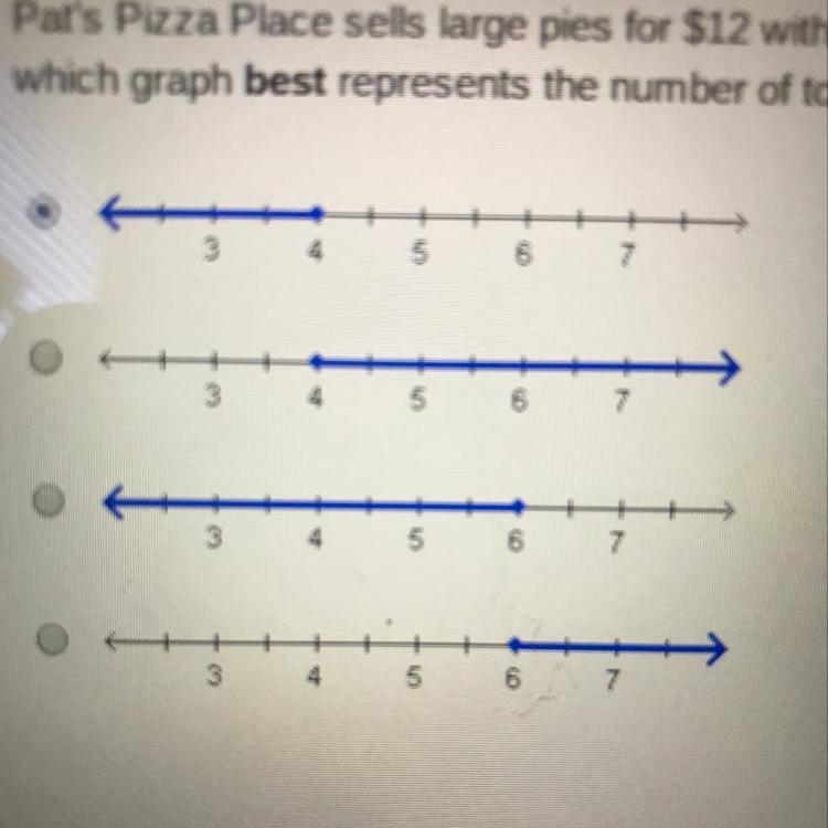 Pat's Pizza Place sells large pies for $12 with a charge of $2 for each topping. If-example-1