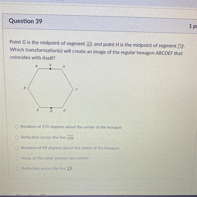 Which transformation will create an image of the regular Hexagon ABCDEF that coincides-example-1