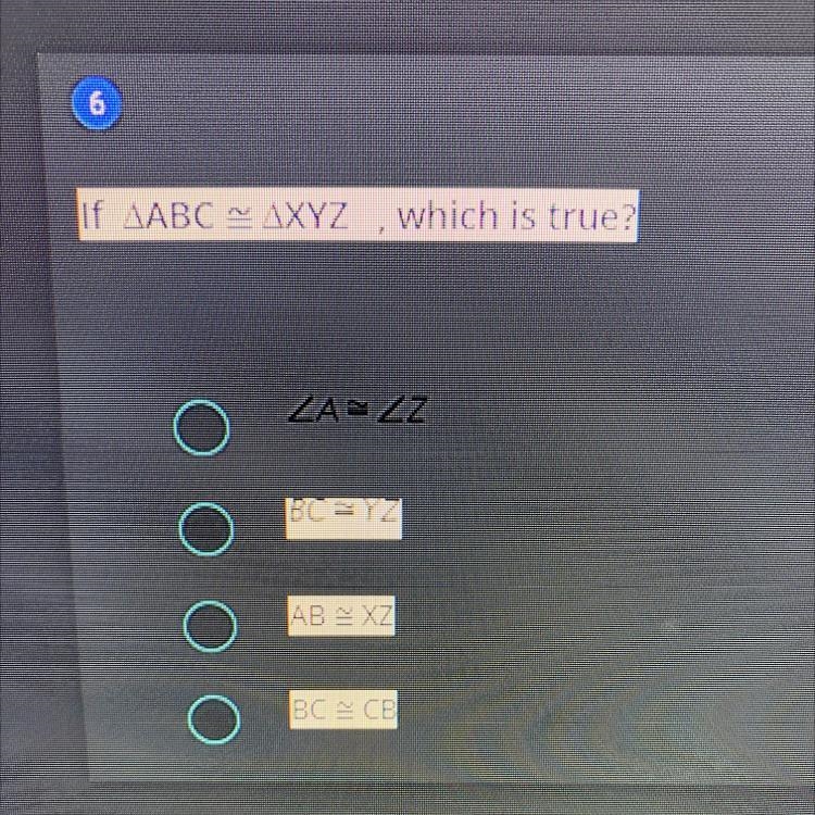 If triangle abc = triangle XYZ which is true-example-1