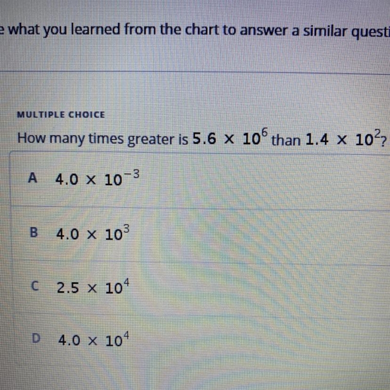 How many times greater is 5.6 x 10 than 1.4 x 10??-example-1