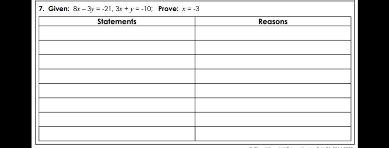 Given: 8x - 3y = -21, 3x + y = -10; Prove: x = -3-example-1