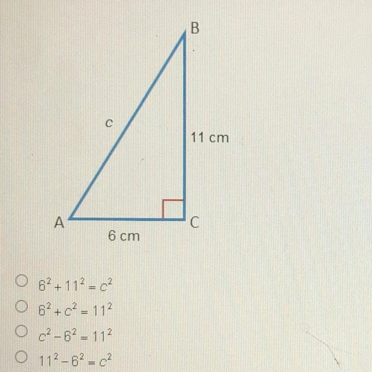 Which equation could be used to find the length of the hypotenuse?-example-1