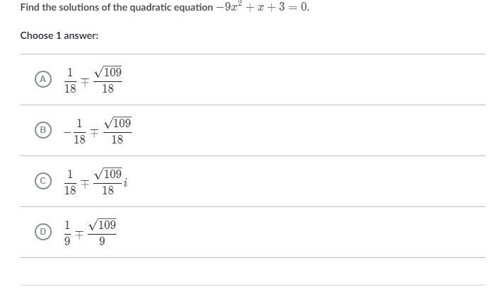 Find the solutions of the quadratic equation Choose 1 answer:-example-1