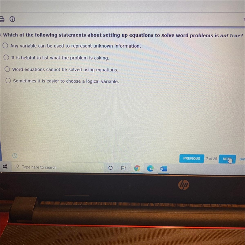 Which of the following statements about setting up equations to solve word problems-example-1