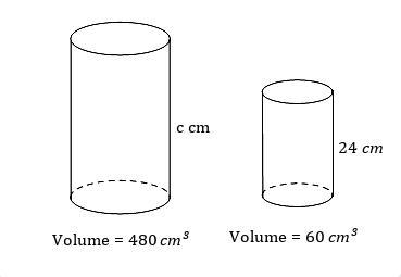 PLS HELP !!!!!!!!!! Two similar cylinders have volumes of 480cm3 and 60cm3. Find the-example-1