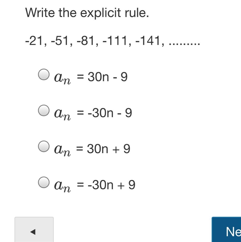 Write the explicit rule. -21, -51, -81, -111, -141-example-1