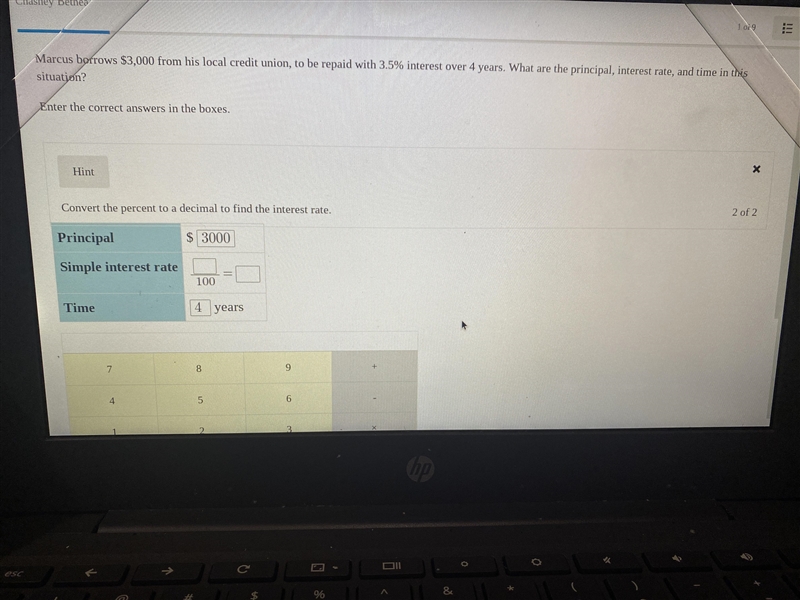 Marcus borrows $3,000 from his local credit union, to be repaid with 3.5% interest-example-1