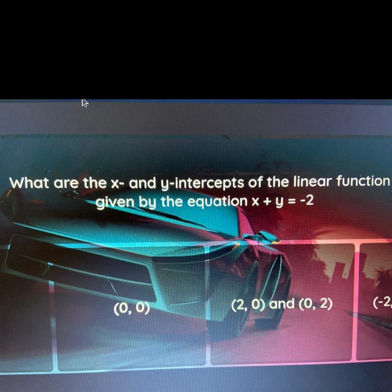 What are the x- and y-intercepts of the linear function given by the equation x + y-example-1