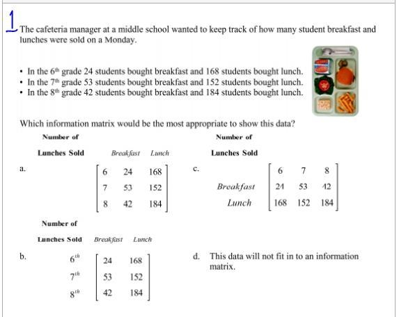 1. The cafeteria manager at a middle school wanted to keep track of how many student-example-1