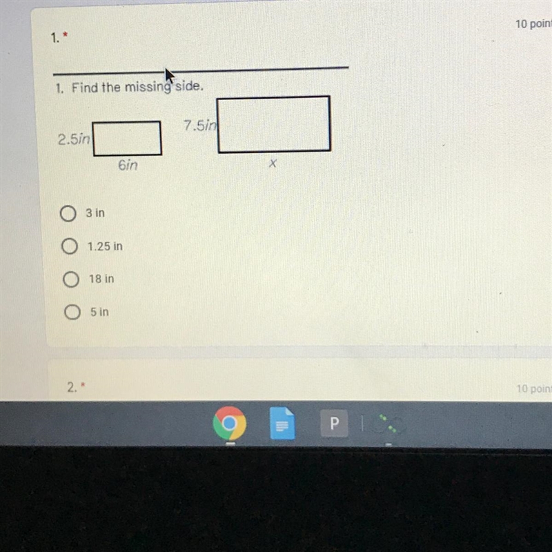 What is the missing side 7.5 in and x-example-1