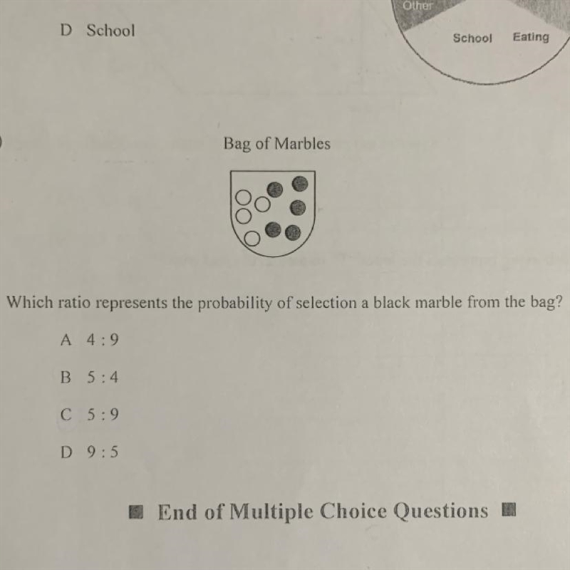 You have 4 white marbles and 5 black marbles. What would be the ratio for pulling-example-1