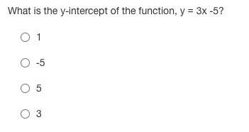 What is the y-intercept of the function, y = 3x -5?-example-1