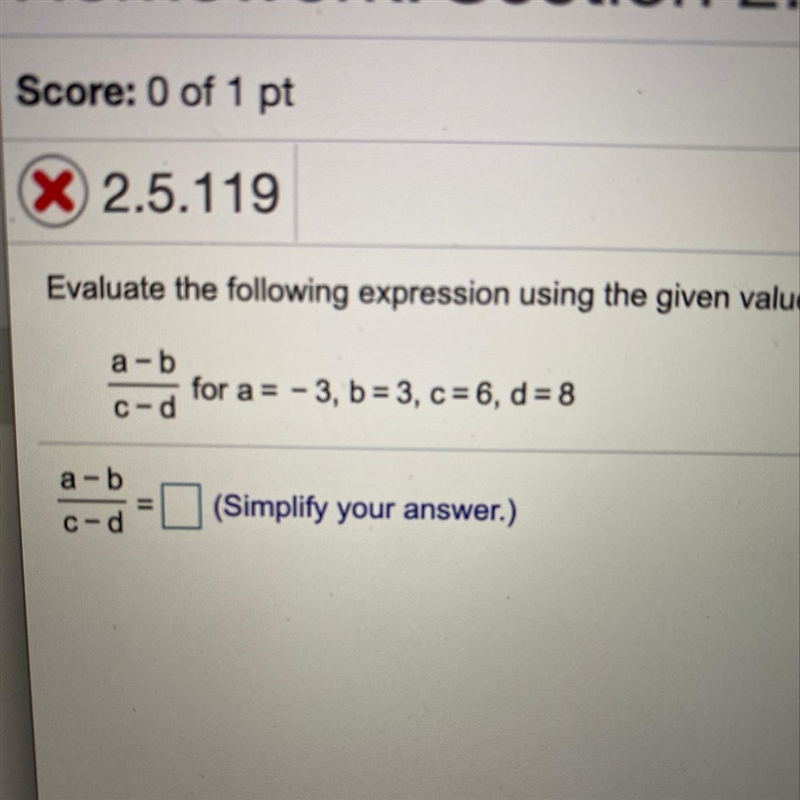 Evaluate the following expression using the given values of the variable. (Simplify-example-1