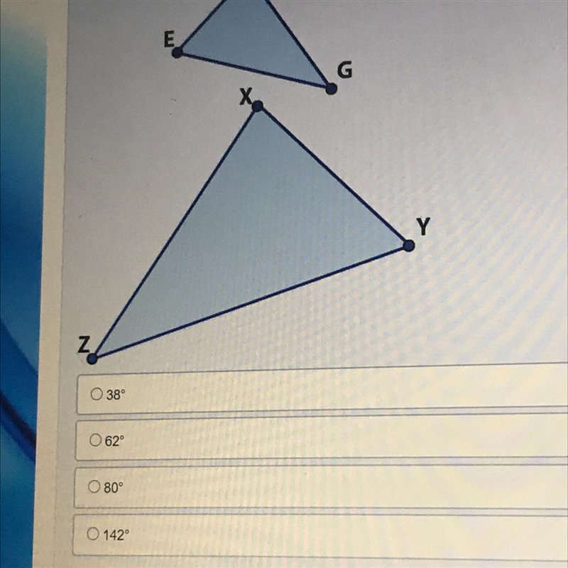 03 MG) In AEFG and sYXZ,m F mix and mE m_Y. IfmZE = 62° and m_X = 80°, what is the-example-1