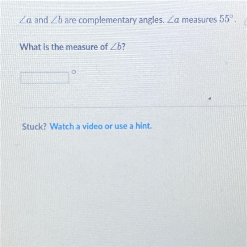 If angle a measured 55 degrees then,how much does angle b measure?-example-1