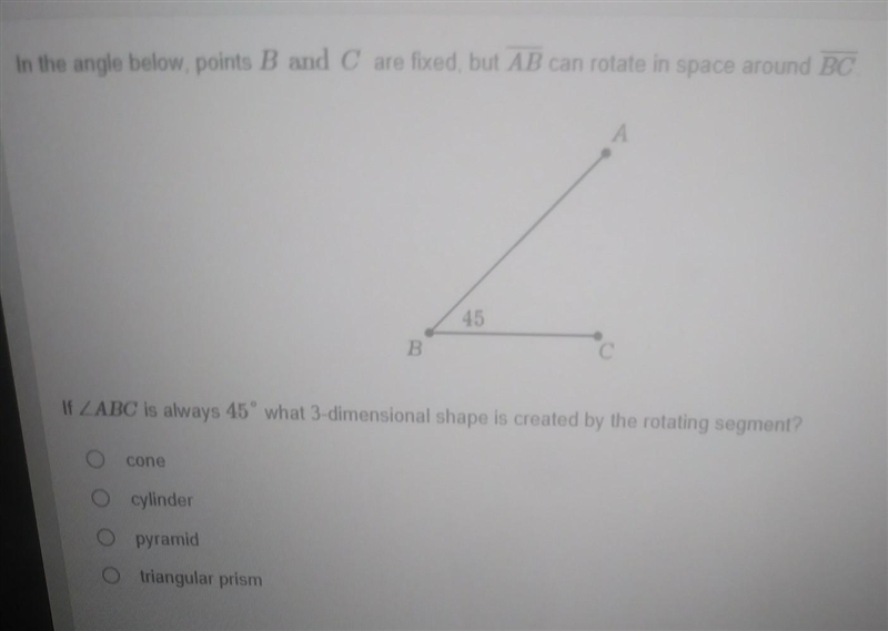 In the angle below, points B and C are fixed, but AB can rotate in space around BC-example-1