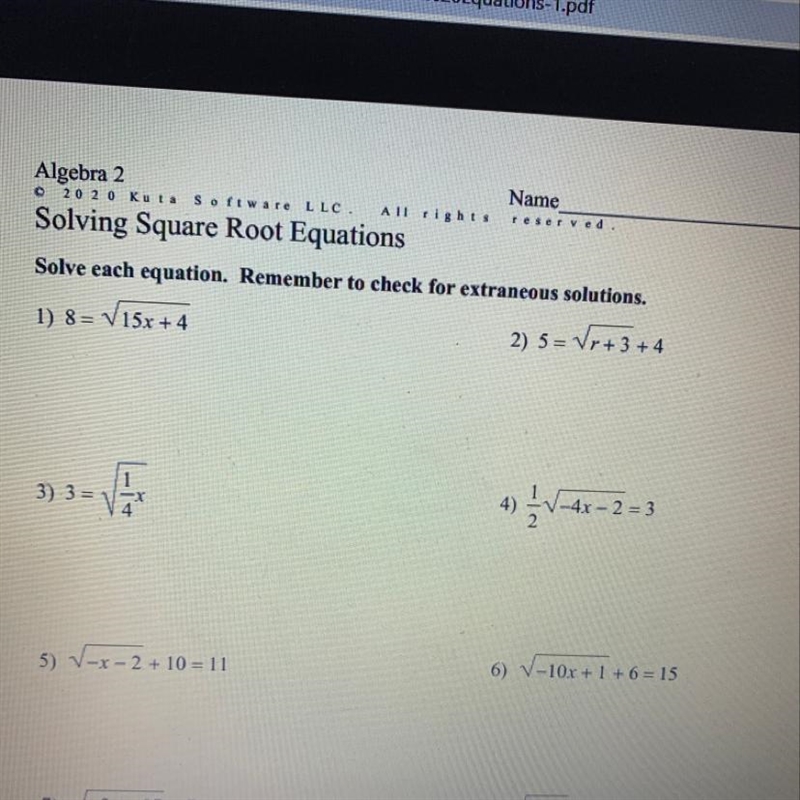 Solving square root equations 8 = square root of 15x + 4-example-1