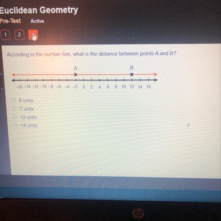 According to the number line, what is the distance between points A and B? A B _16-14-12-10 -3 -6 1 -2 0 2 4 6 8 10 12 14 16 6 units-example-1