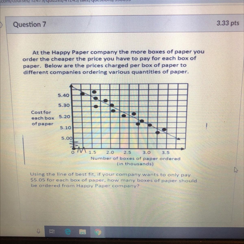 Using the line of best fit, if your company wants to only pay $5.05 for each box of-example-1