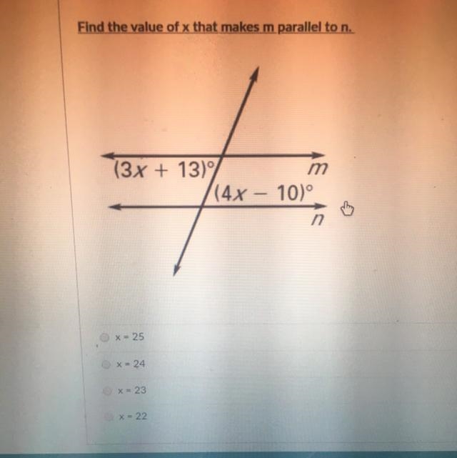 Find the x value that makes m parallel to n-example-1