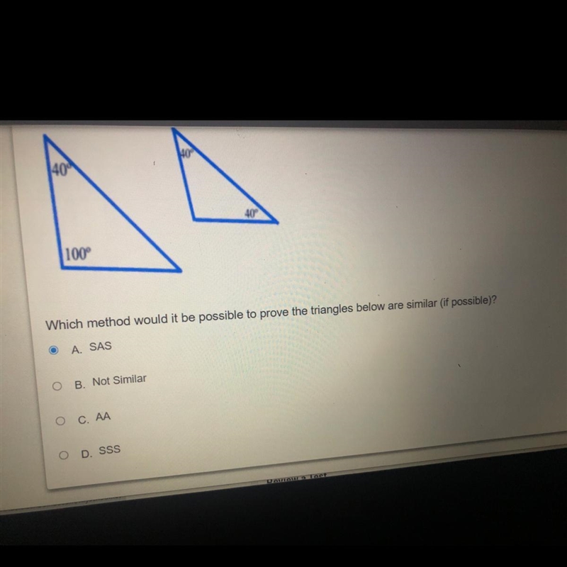 Which method would it be possible to prove the triangles below are similar (if possible-example-1