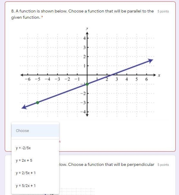 A function is shown below. Choose a function that will be parallel to the given function-example-1