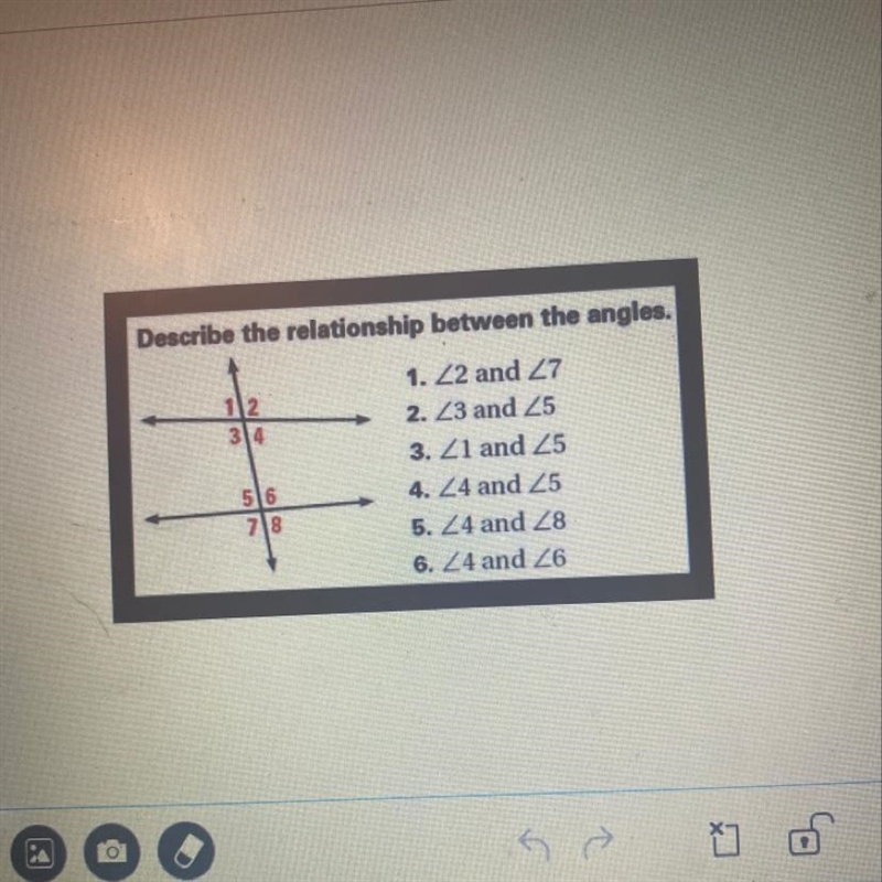 Describe the relationship between the angles!! HELP ME PLZ-example-1