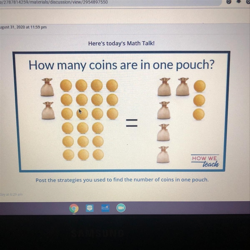 How many coins are in one pouch? Post the strategies you used to find the other number-example-1