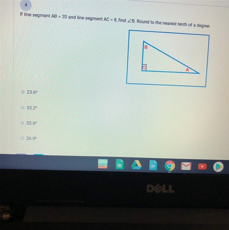 Trig if line segment AB =20 and line segment AC=8, find-example-1