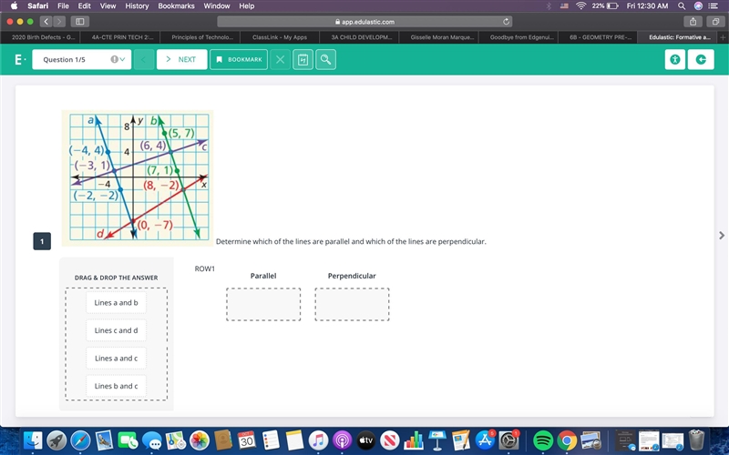 Determine which of the lines are parallel and which of the lines are perpendicular-example-1