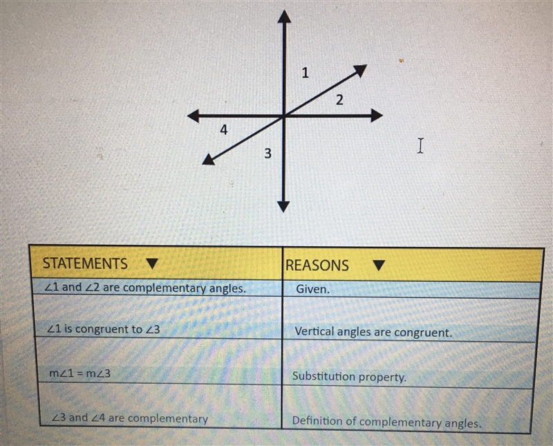 Given: ∠1 and ∠2 are complementary angles. Prove: ∠3 and ∠4 are complementary angles-example-1