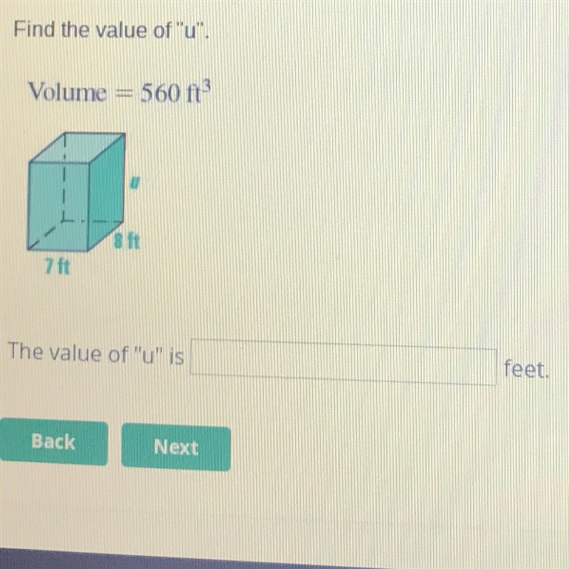 Find the value of u. If the volume is 560-example-1