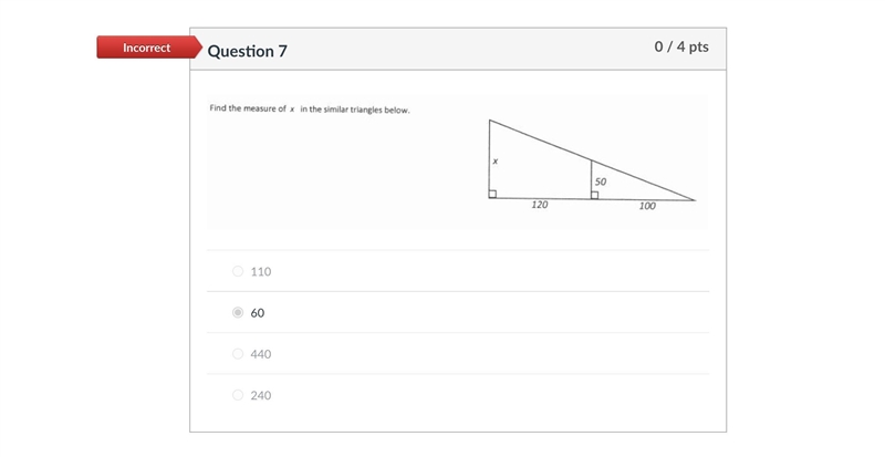 Find the measure of x in the similar triangle below-example-1