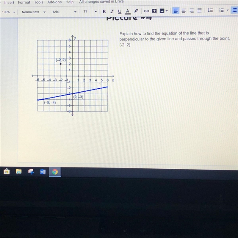 Explain how to find the equation of the line that is perpendicular to the given line-example-1