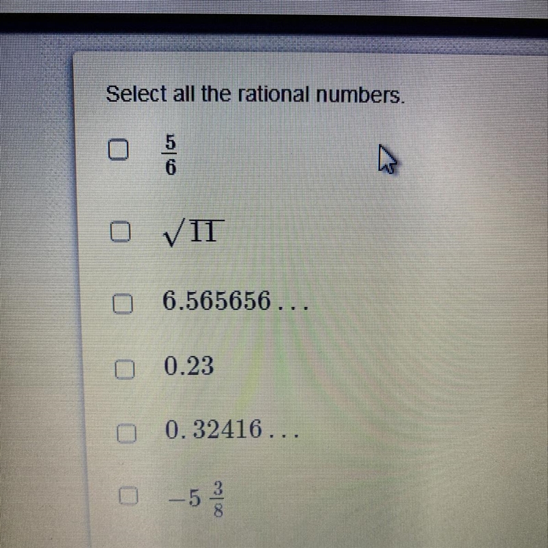 Select all the rational numbers Help !-example-1