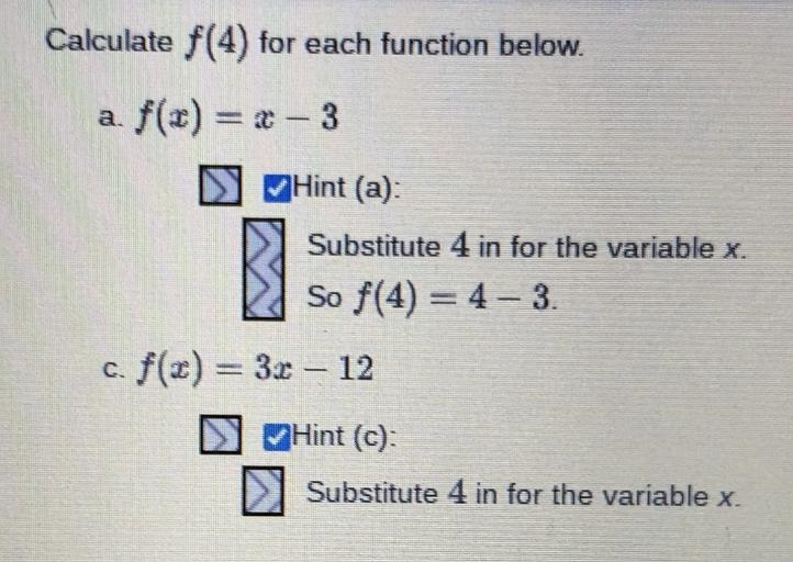 Calculate f(4) for each function below.-example-1