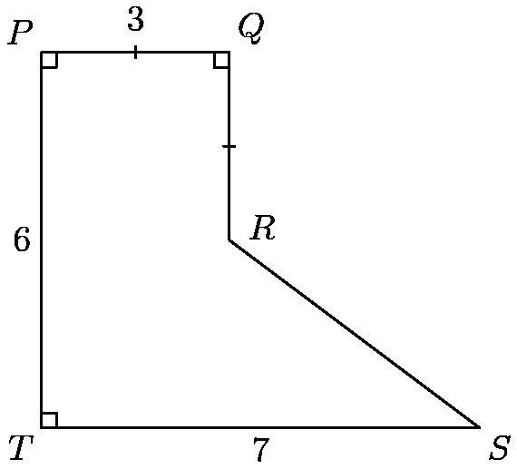 In the diagram, what is the perimeter of polygon $PQRST$?-example-1