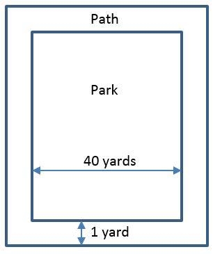 A rectangular park 40 yards wide was redesigned, and a path 1 yard wide was built-example-1