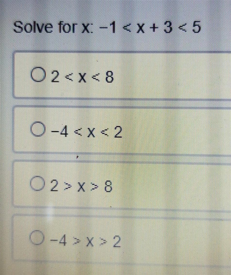 Solve for x: -1 < x + 3 < 5 ​-example-1