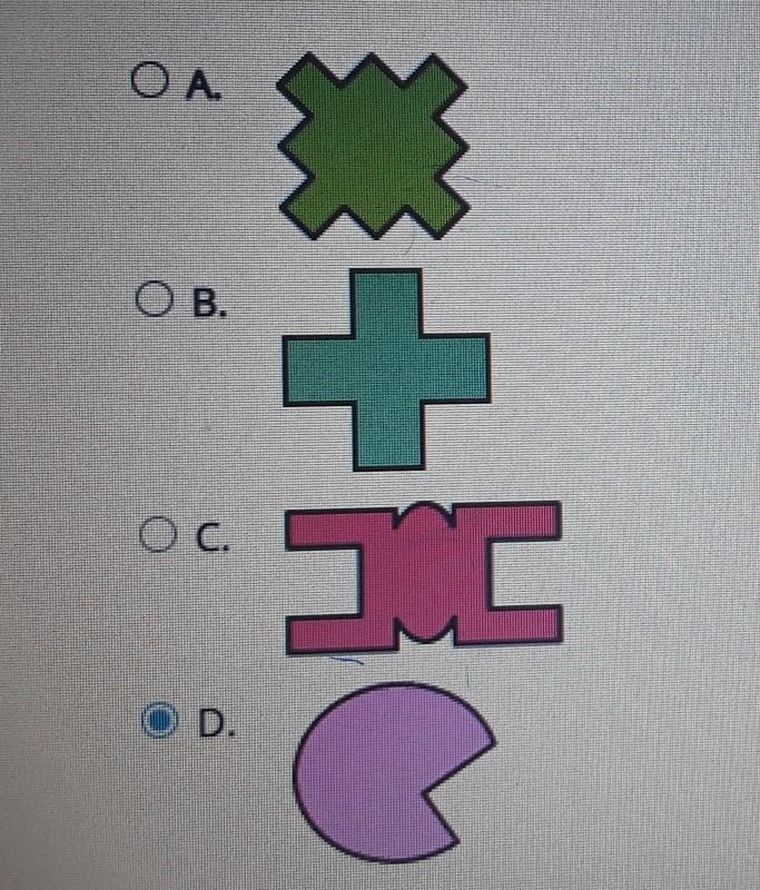 Which of these figures does NOT have line symmetry​-example-1