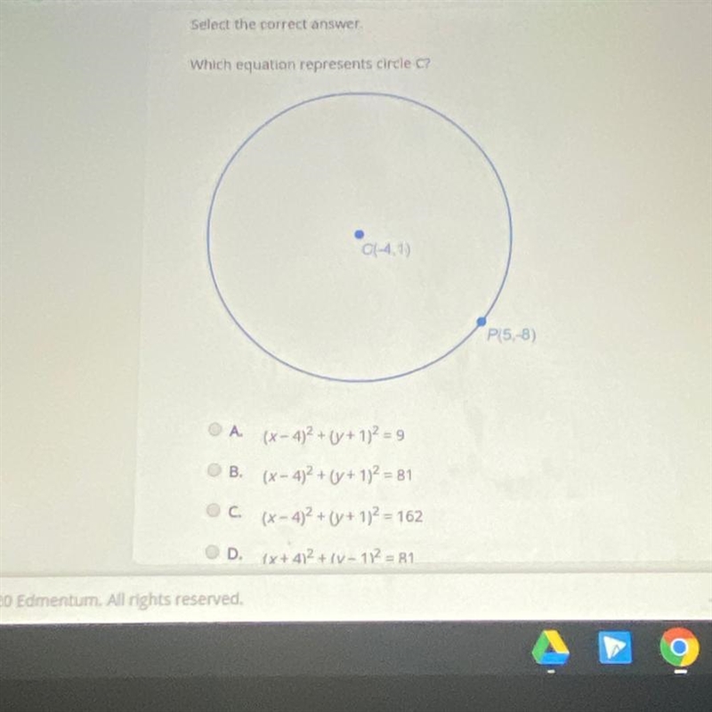 Which equation represents circle C options are in the picture-example-1