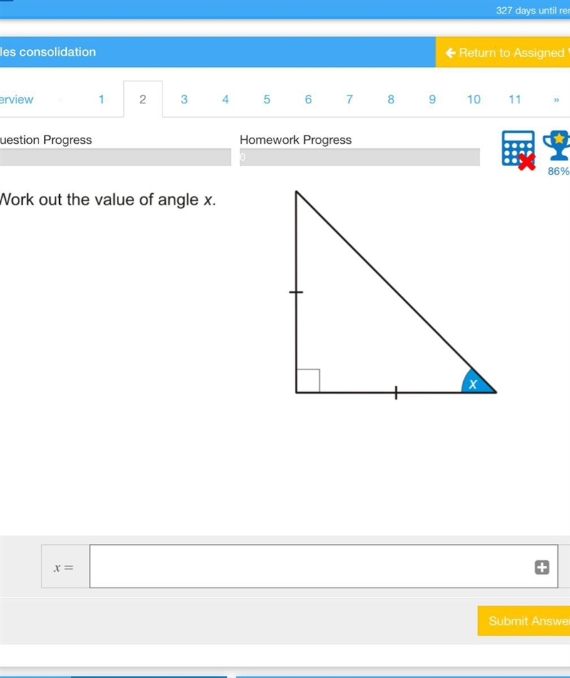 Work out the value of angle x-example-1