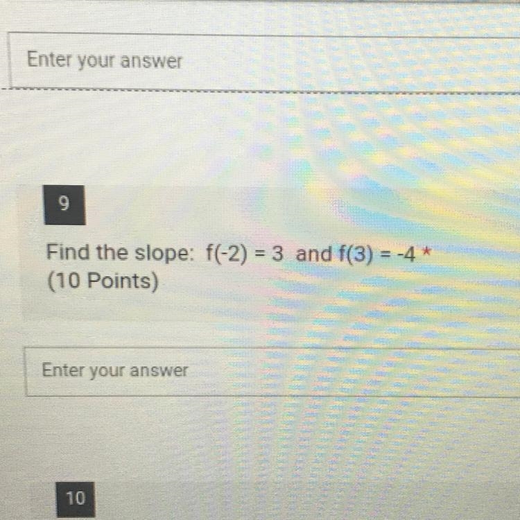 Find the slope: f(-2) = 3 and f(3) = -4*-example-1