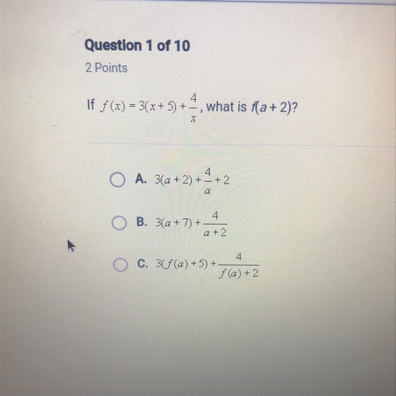 What is f(a+2) A. B. Or C.-example-1