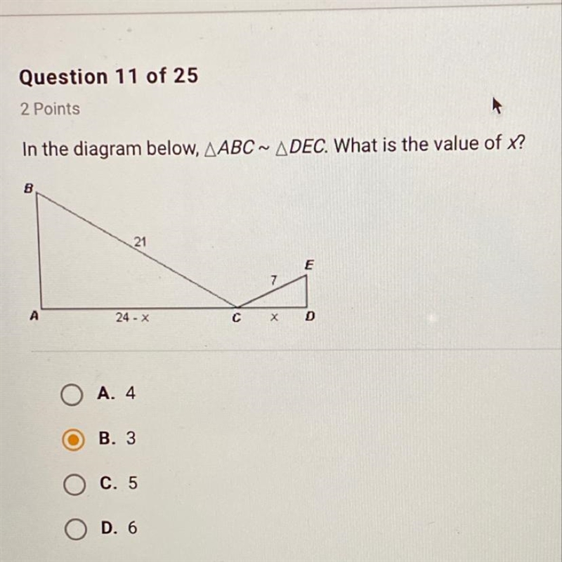 In the diagram below triangle abc ~ triangle dec . What is the value of x-example-1