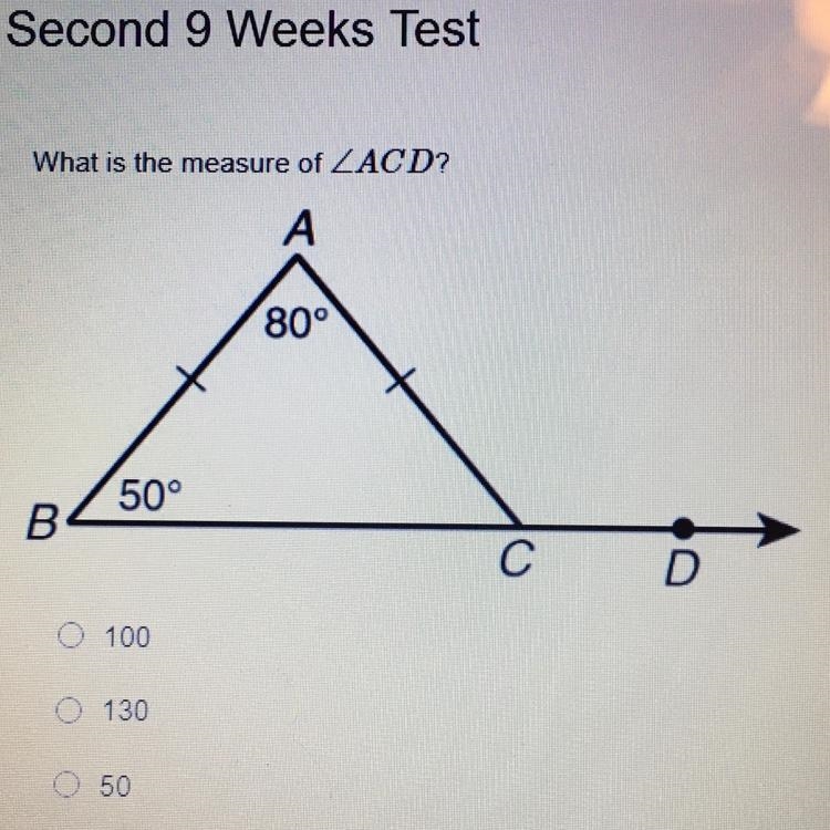 What is the measure of ACD? - 100 - 130 - 50 - 80-example-1