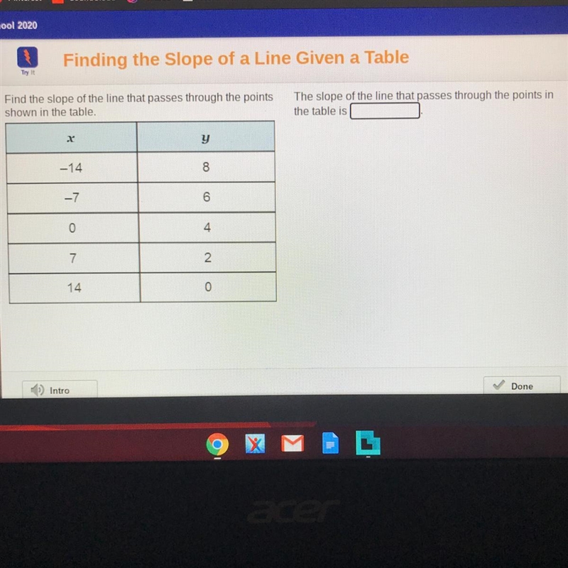 Find the slope of the line that passes through the points shown in the table. The-example-1