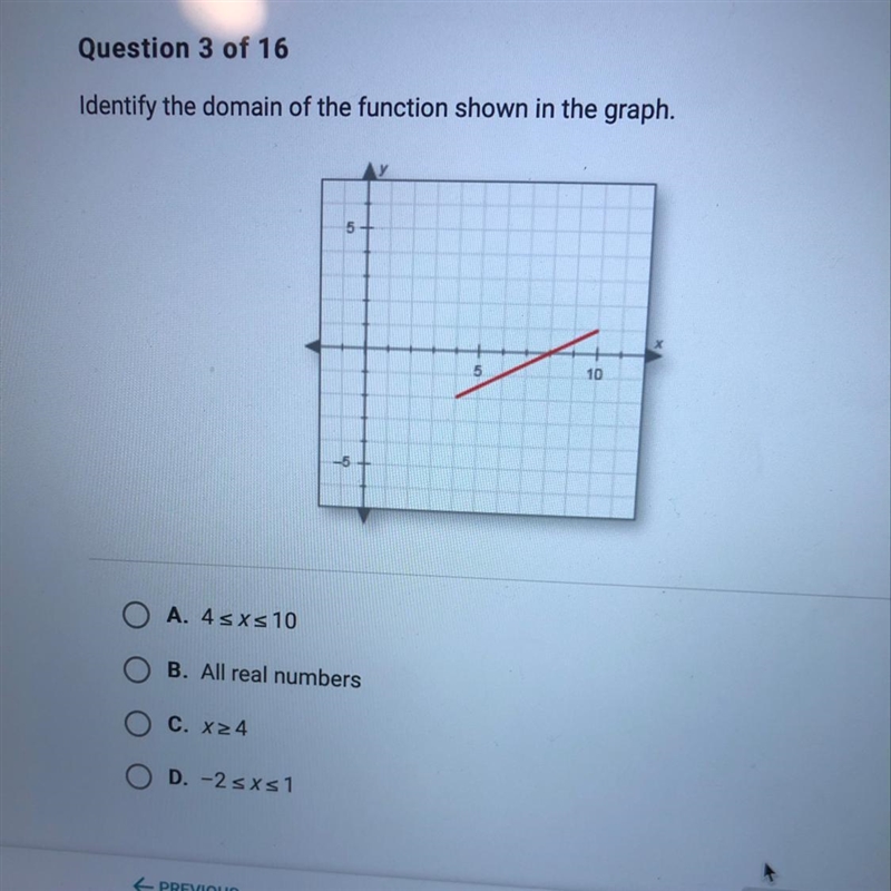 Identify the domain of the function shown in the graph.-example-1