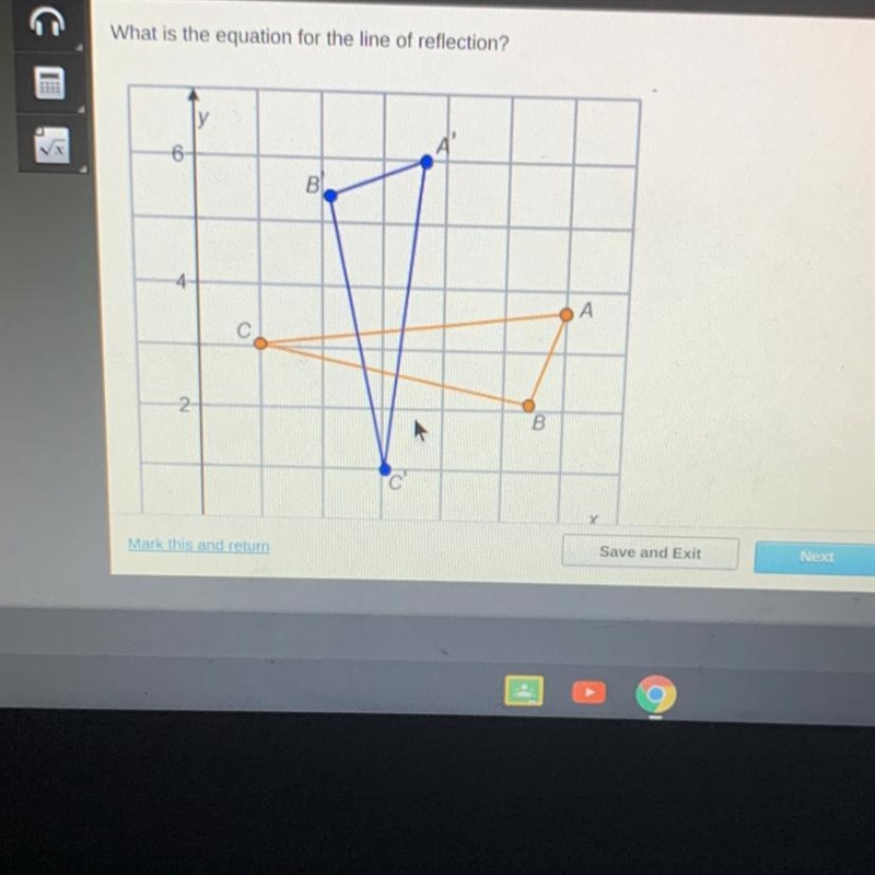 A: x = 3 B: y = 3 C: y = x D: x = 6 help please-example-1